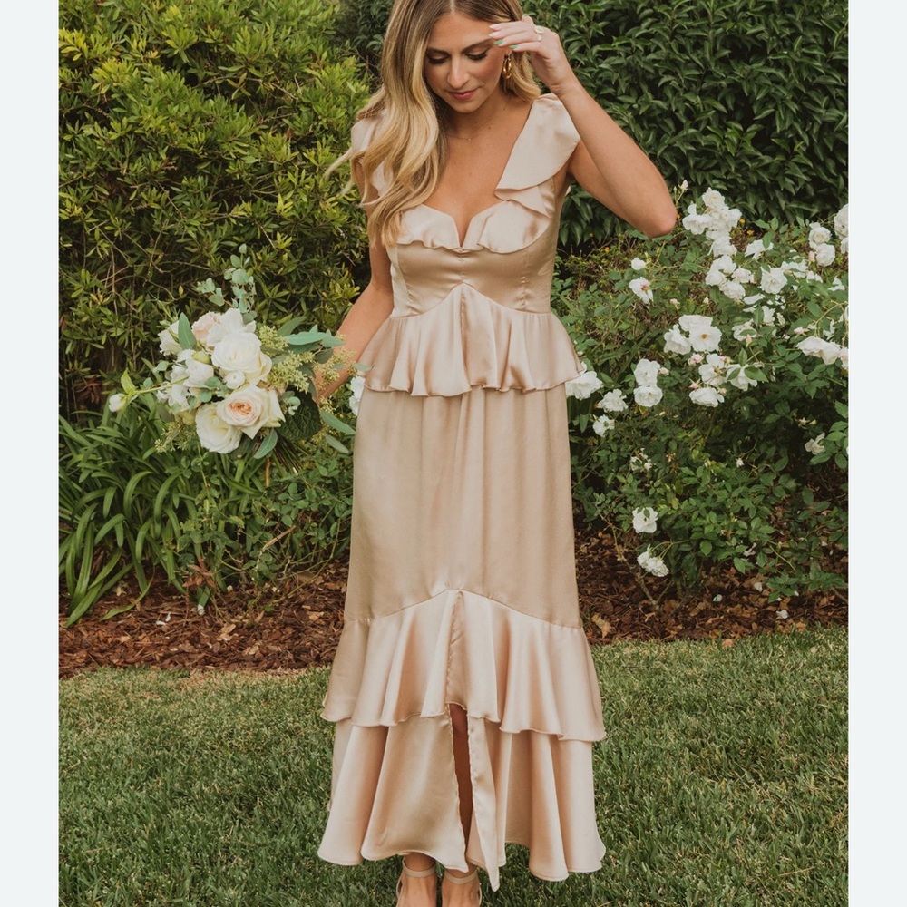 Show me your MUMU cream satin dress